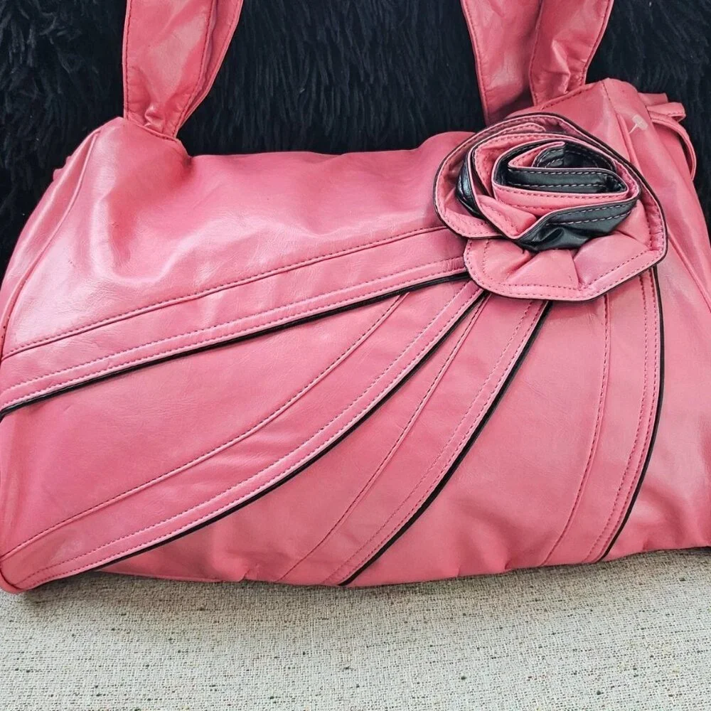 Women Fashion Shoulder Bag Purse Pink Faux Vegan Leather Bag Handbag - Picture 6 of 13